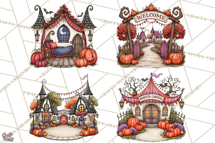 Monster Munchkins Halloween Backgrounds And Scenes PNG example image 1