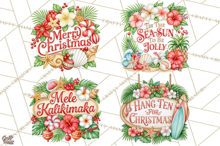 Tropical Christmas Beach Signs PNG, Christmas Quotes, Beach