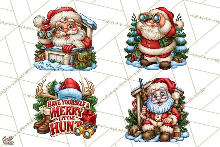 Christmas Hunting Clipart Santa Deer PNG example image 1