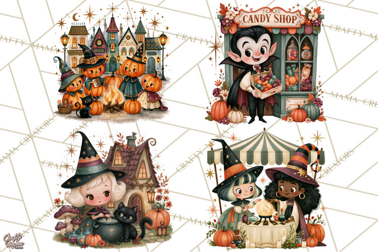 Vintage Halloween Scenes PNG, Halloween Magic Clipart example image 1
