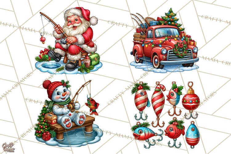 Christmas Fishing Clipart PNG example image 1