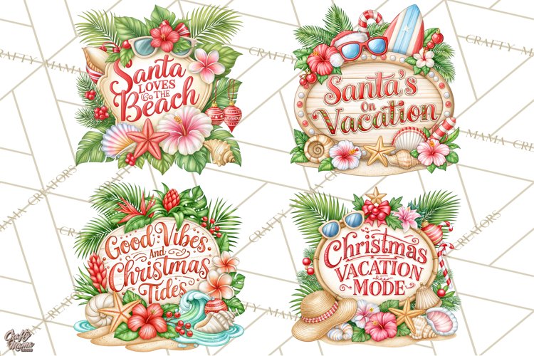 Tropical Christmas Beach Signs PNG, Christmas Quotes, Beach example image 1