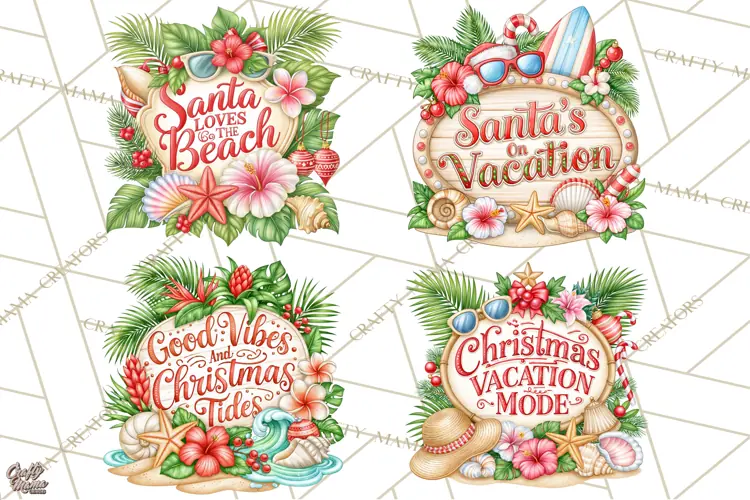 Tropical Christmas Beach Signs PNG, Christmas Quotes, Beach