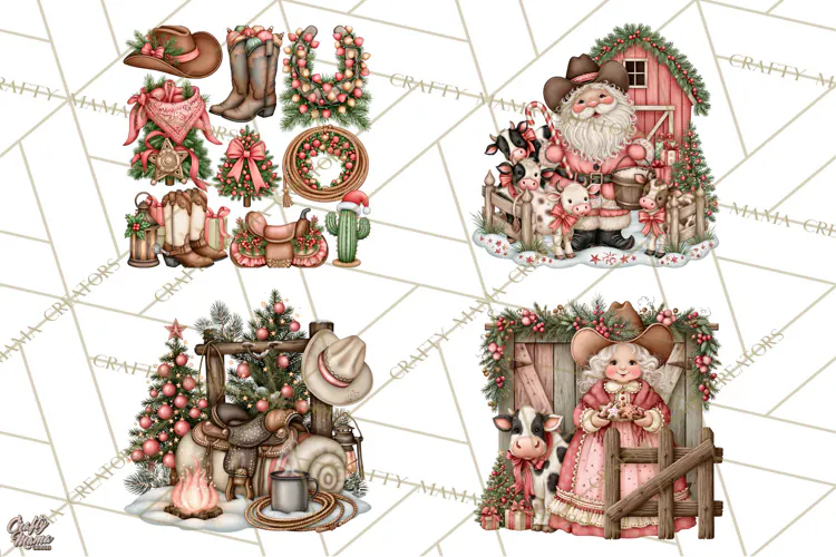 Western Wintertide Christmas Clipart PNG Files