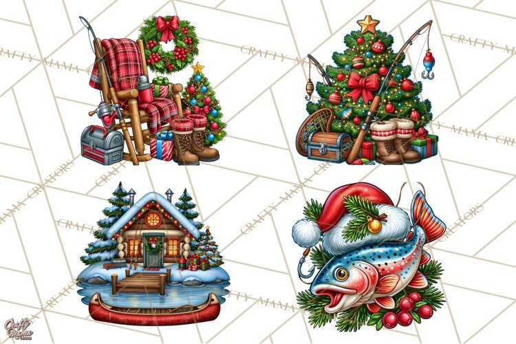 Christmas Fishing Clipart PNG example image 1