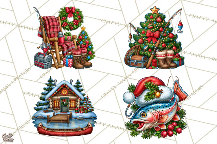 Christmas Fishing Clipart PNG
