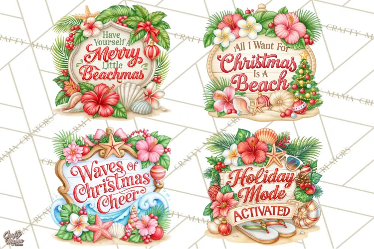 Tropical Christmas Beach Signs PNG, Christmas Quotes, Beach