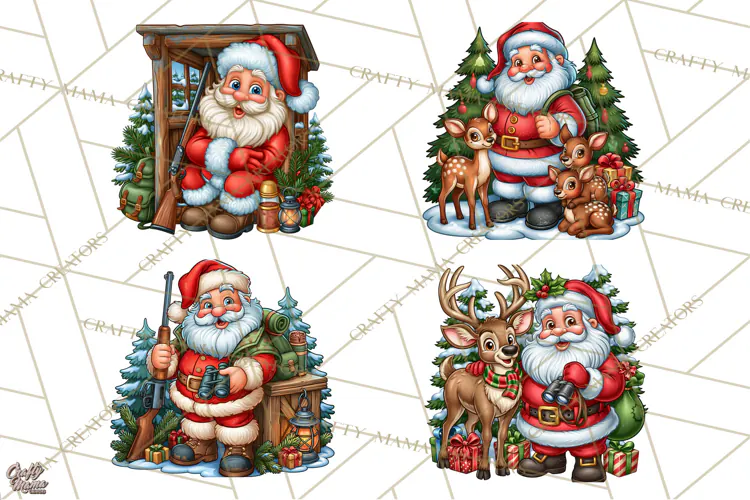 Christmas Hunting Clipart Santa Deer PNG