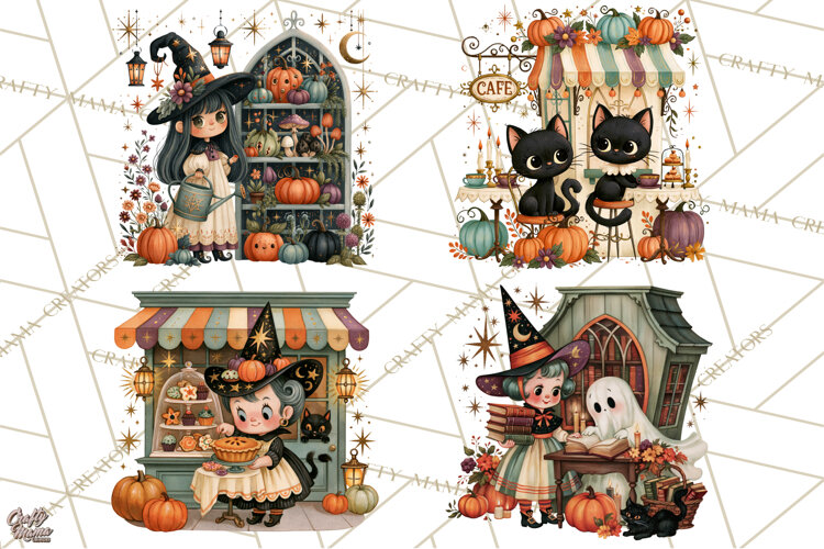 Vintage Halloween Scenes PNG, Halloween Magic Clipart example image 1