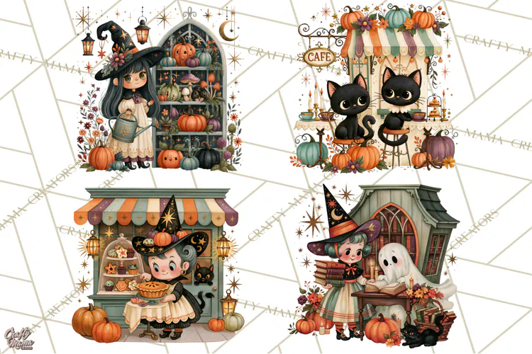 Vintage Halloween Scenes PNG, Halloween Magic Clipart