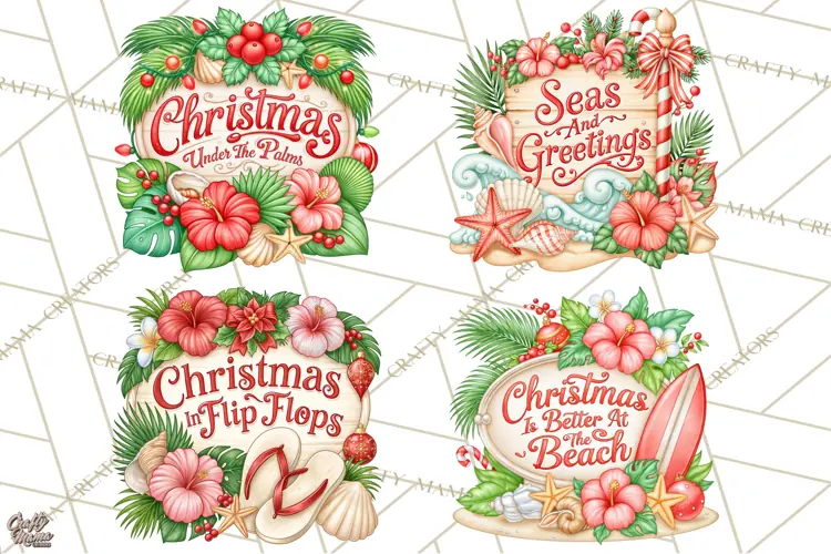 Tropical Christmas Beach Signs PNG, Christmas Quotes, Beach