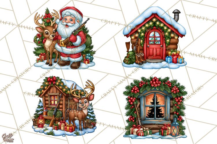Christmas Hunting Clipart Santa Deer PNG example image 1