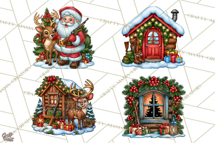 Christmas Hunting Clipart Santa Deer PNG