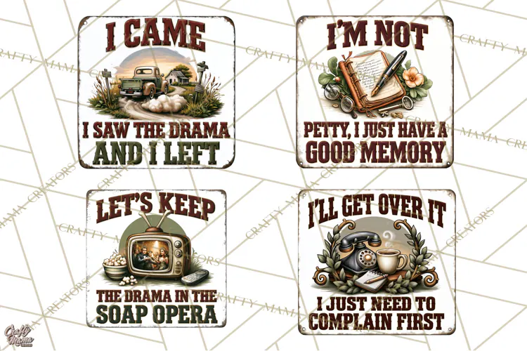 Rustic Sarcastic Quotes PNG | Vintage Funny Signs Clipart