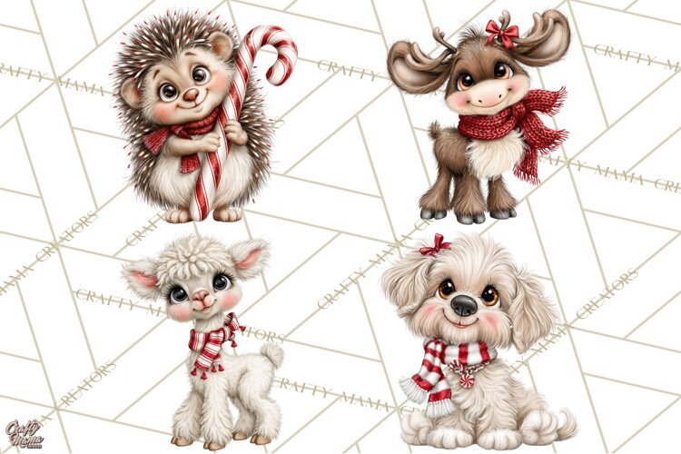 Peppermint Pals Christmas Animal Clipart PNG, Cute Candy example image 1
