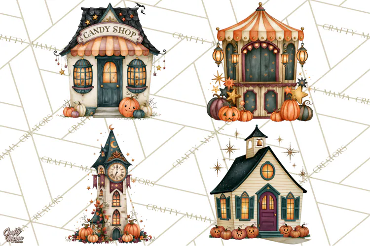 Vintage Halloween Places PNG, Halloween Magic Clipart