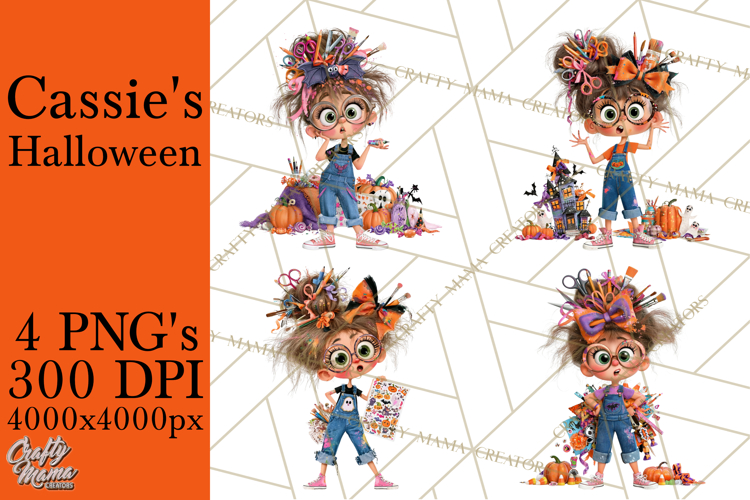 Cassie’s Halloween Cute Crafty Girl Clipart PNG