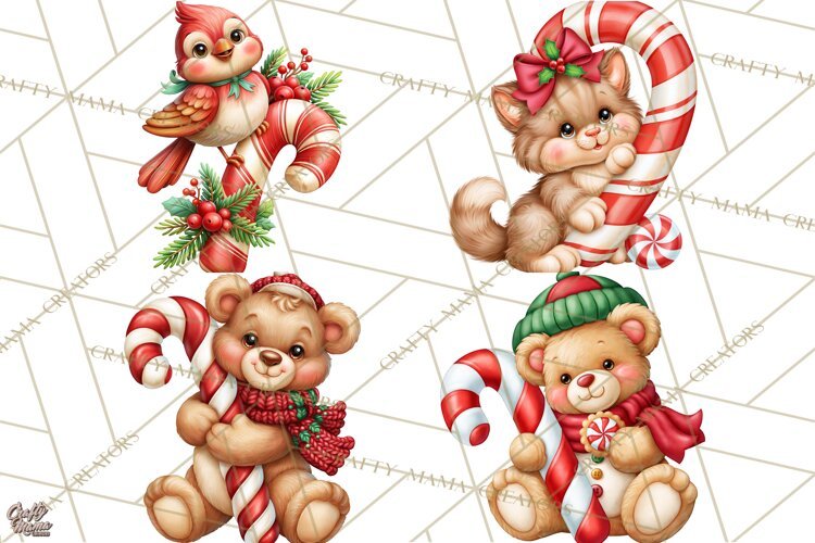 Candy Cane Lane Vintage Christmas Characters Clipart example image 1