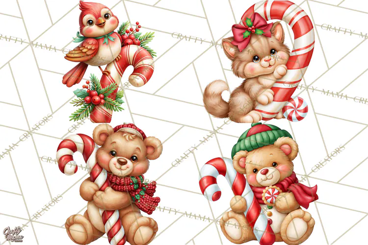 Candy Cane Lane Vintage Christmas Characters Clipart