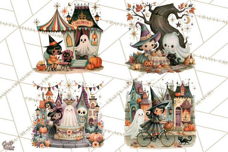 Vintage Halloween Scenes PNG, Halloween Magic Clipart example image 1