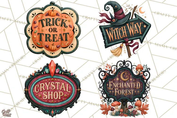 Vintage Halloween Signs PNG, Vintage Halloween Magic Clipart