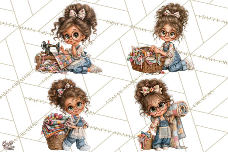 Patchwork Village Clipart PNG, Quilting Seamstress Quilt