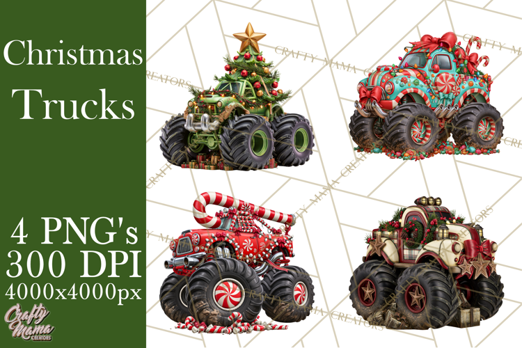 Christmas Monster Truck Clipart PNG