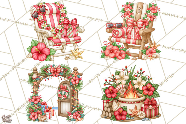 Tropical Christmas Beach Clipart PNG, Christmas Beach Decor