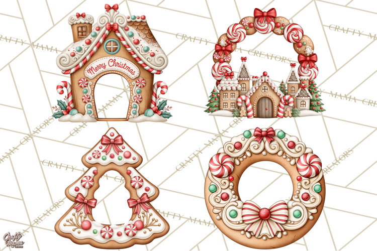 Downtown Gingerbread Town Christmas Frames PNG