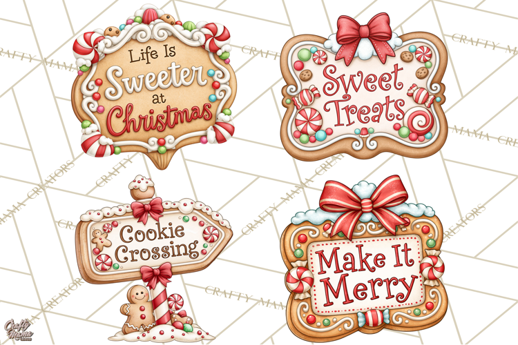 Gingerbread Christmas Signs PNG, Cute Christmas Sayings