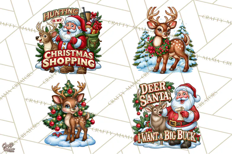 Christmas Hunting Clipart Santa Deer PNG
