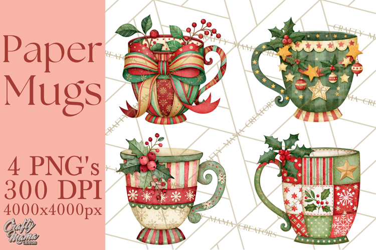 Patterned Christmas Coffee Mug Clipart PNG, Cozy Drinks
