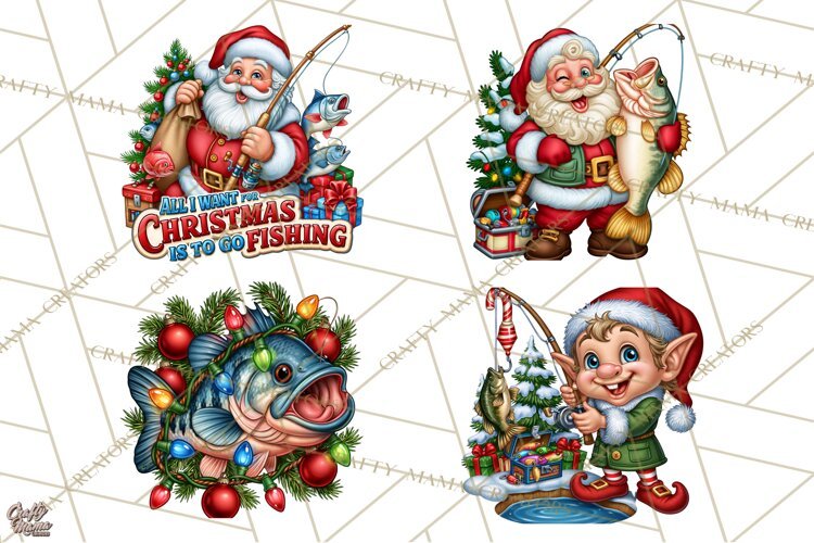 Christmas Fishing Clipart PNG example image 1