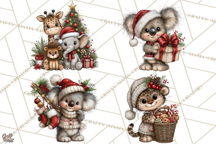 Jungle Christmas Clipart, Christmas Jungle Animals PNG example image 1