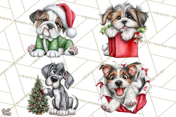 Christmas Dog Clipart PNG, Funny Christmas Puppies