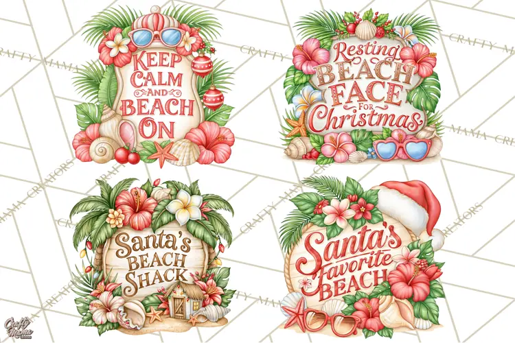 Tropical Christmas Beach Signs PNG, Christmas Quotes, Beach