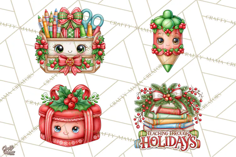Christmas School Supplies & Teacher Clipart
