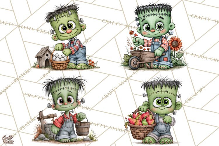 Halloween Farmhouse Monsters Clipart, Cute Halloween Farm example image 1