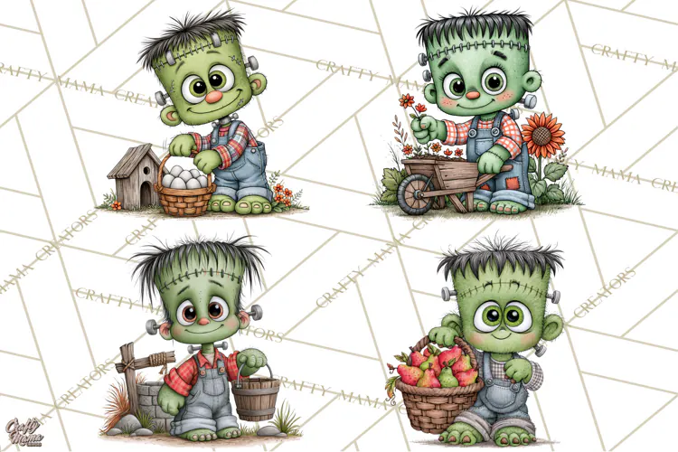 Halloween Farmhouse Monsters Clipart, Cute Halloween Farm