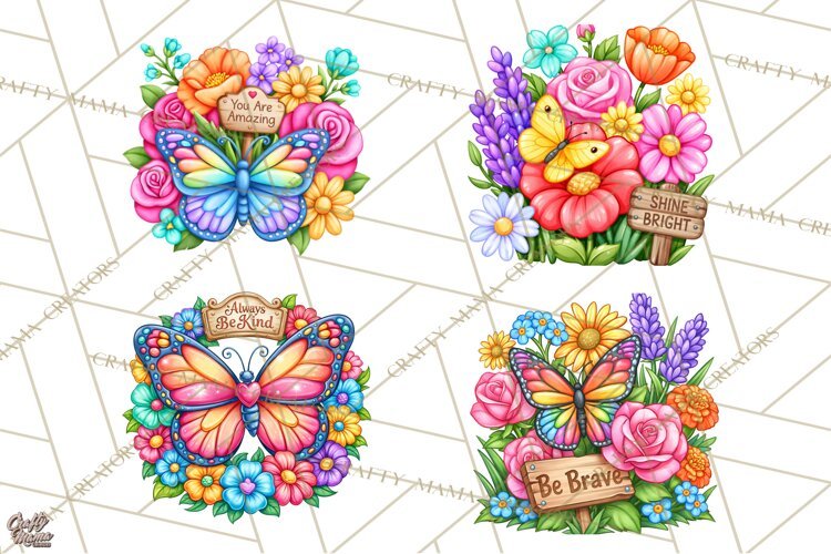 Colorful Butterfly Inspirational Clipart PNG, Floral Png example image 1