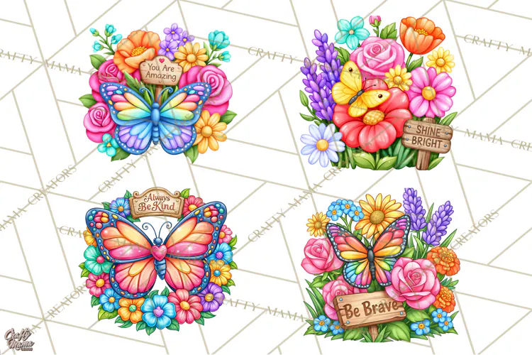 Colorful Butterfly Inspirational Clipart PNG, Floral Png