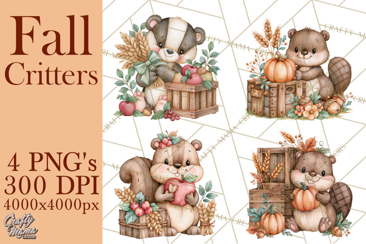 Cottagecore Fall Critters Clipart PNG