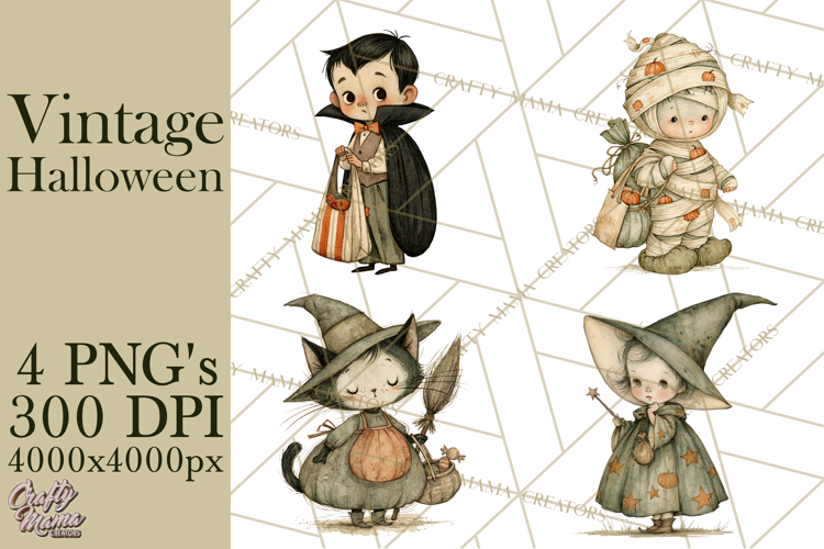 Retro Halloween Characters PNG Clipart, Vintage Halloween