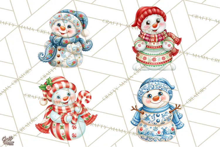 Patterned Snowman Christmas Clipart PNG