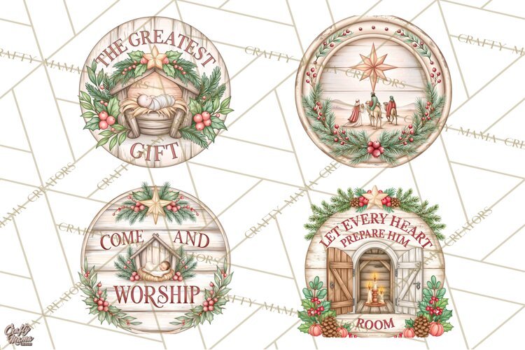 Religious Christmas Nativity Round Sign Clipart PNG example image 1