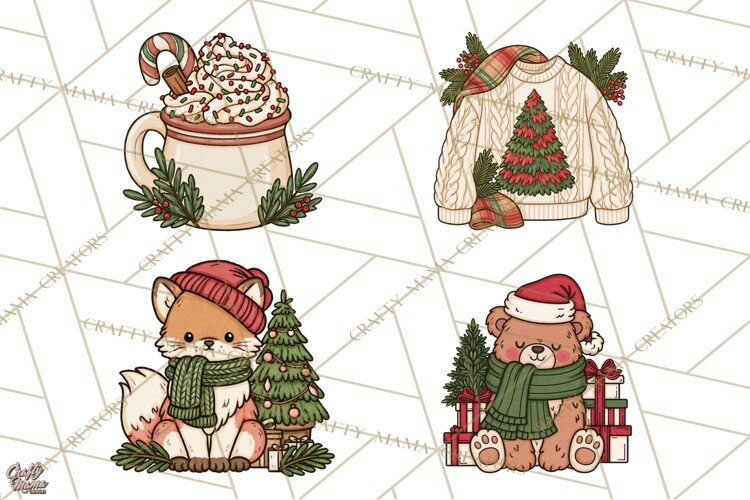 Cozy Christmas Clipart PNG, Cute Holiday Christmas Designs example image 1