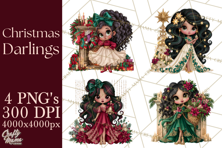 Whimsical Christmas Girls PNG Clipart, Holiday Characters