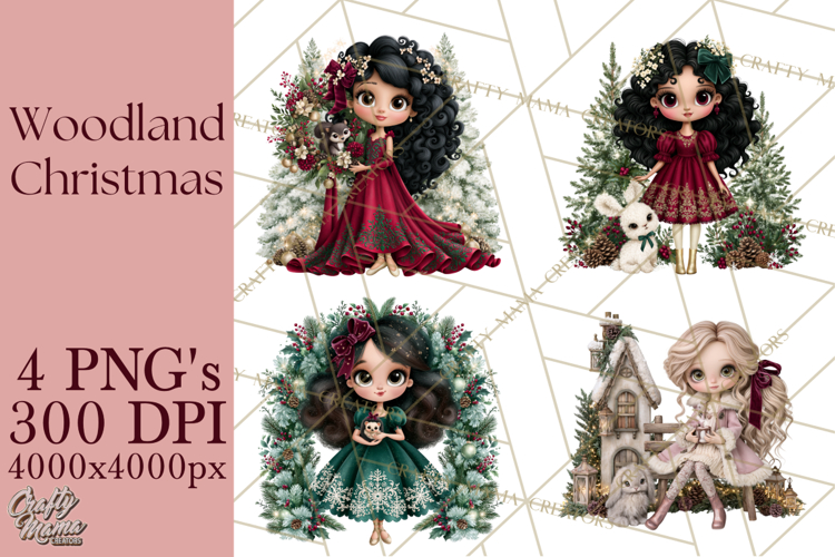 Christmas Woodland Girls PNG Clipart, Holiday Characters