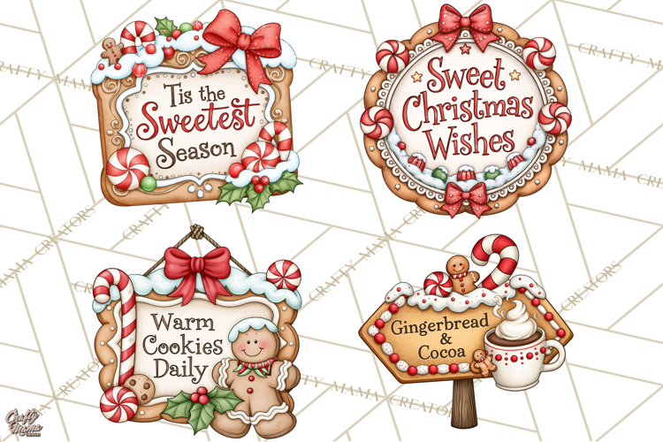 Gingerbread Christmas Signs PNG, Cute Christmas Sayings