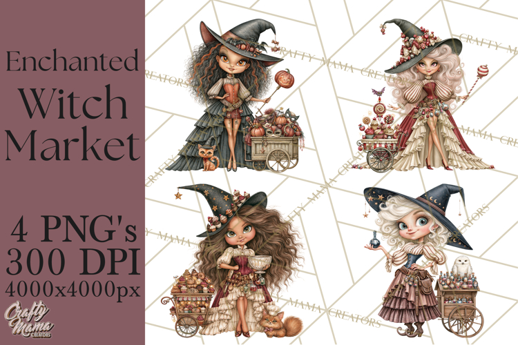 Enchanted Witch Market PNG Watercolor Clipart